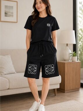 Loewe Black Logo Cotton Blouse and Shorts set for women size Medium